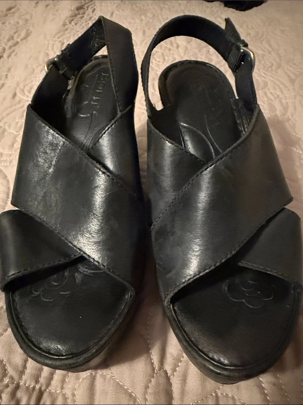 BÓRN Black Leather Wedge Sandals (7)